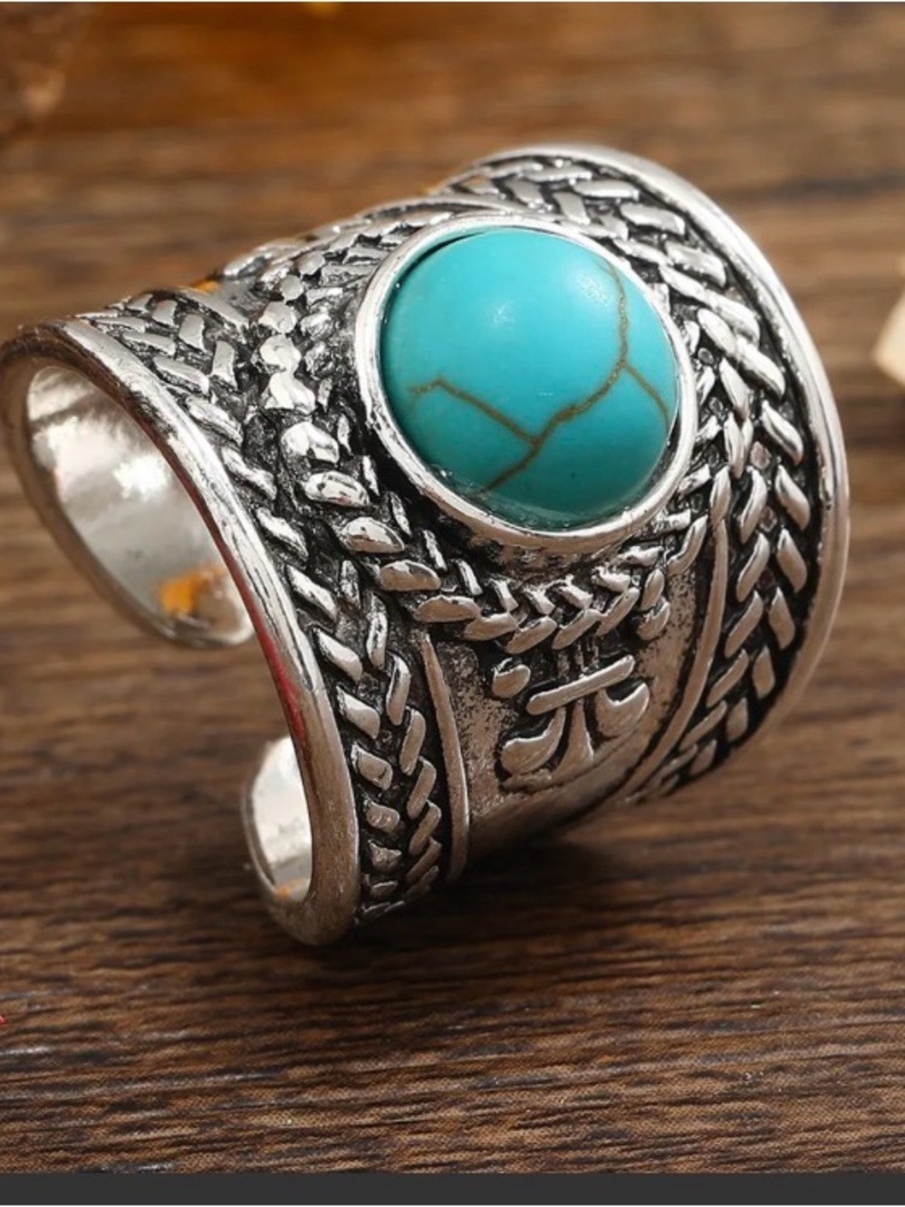 Turquoise Stone Silver-Tone Boho Ring - Turquoise